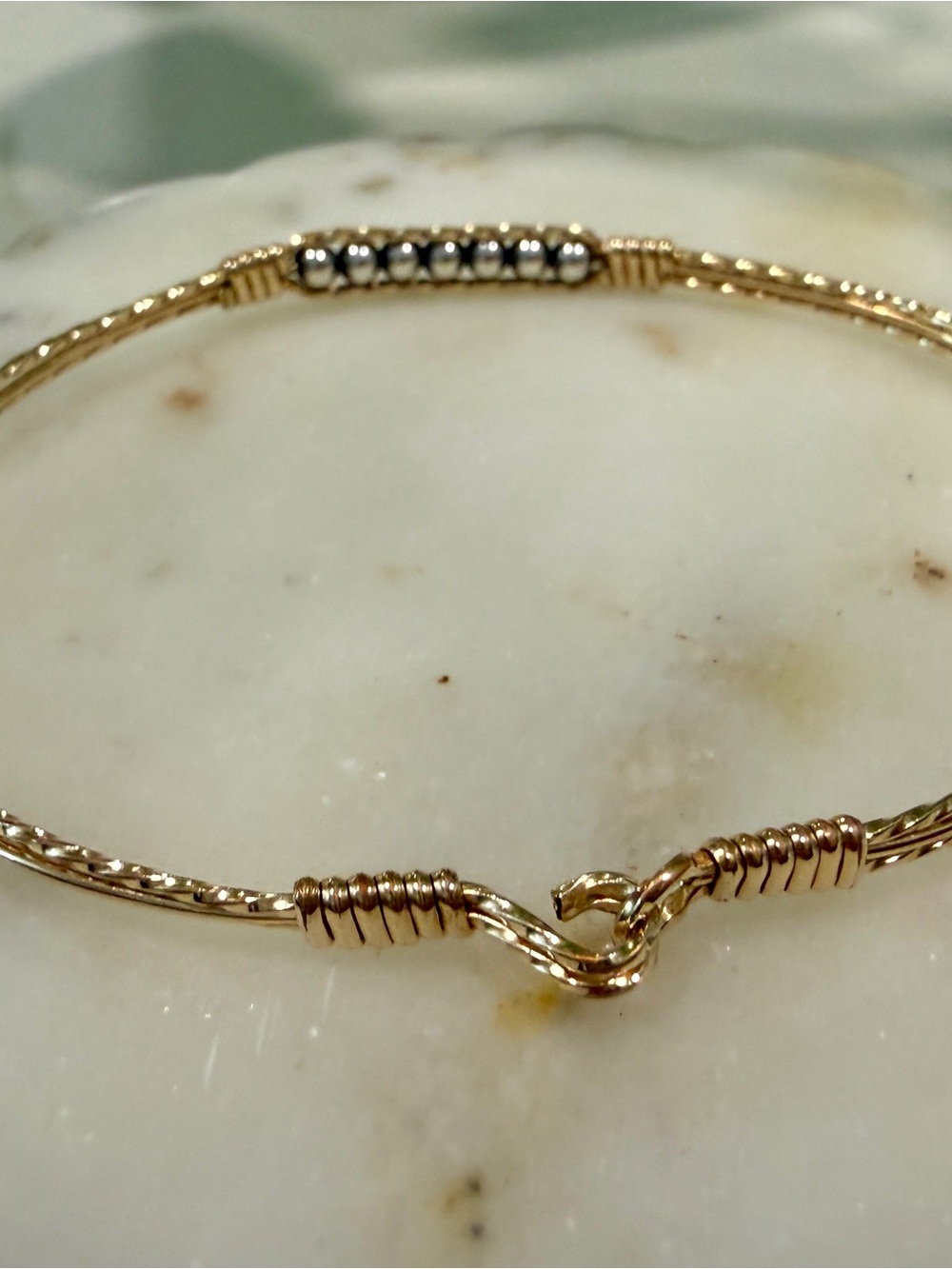 Ronaldo Power of Prayer- Gold-Tone Twisted Bangle Bracelet with Silver Bead Row - Picture 4 of 7